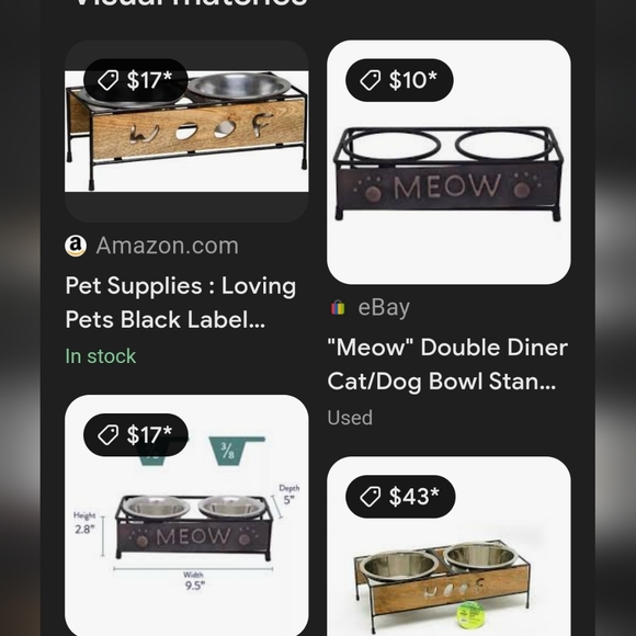 🛒🛍️💥Used metal dog food and water dish holder 10 ×5"×3 sturdy rubber feet - Picture 2 of 9